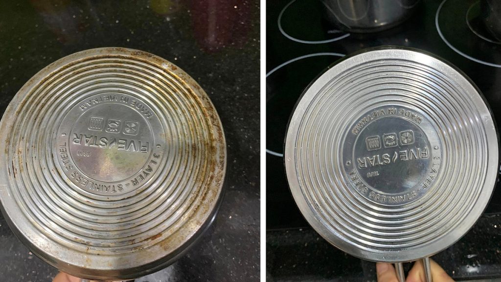 Cách rửa đáy nồi chảo inox sạch bong không tốn sức 8 Cách rửa đáy nồi chảo inox sạch bong không tốn sức